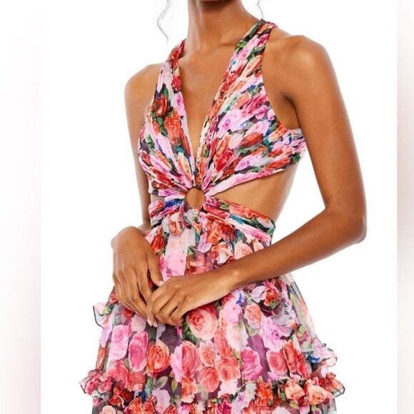 Mac Duggal 68076 Ruffle Floral Cut Out Dress - Picture 5 of 15